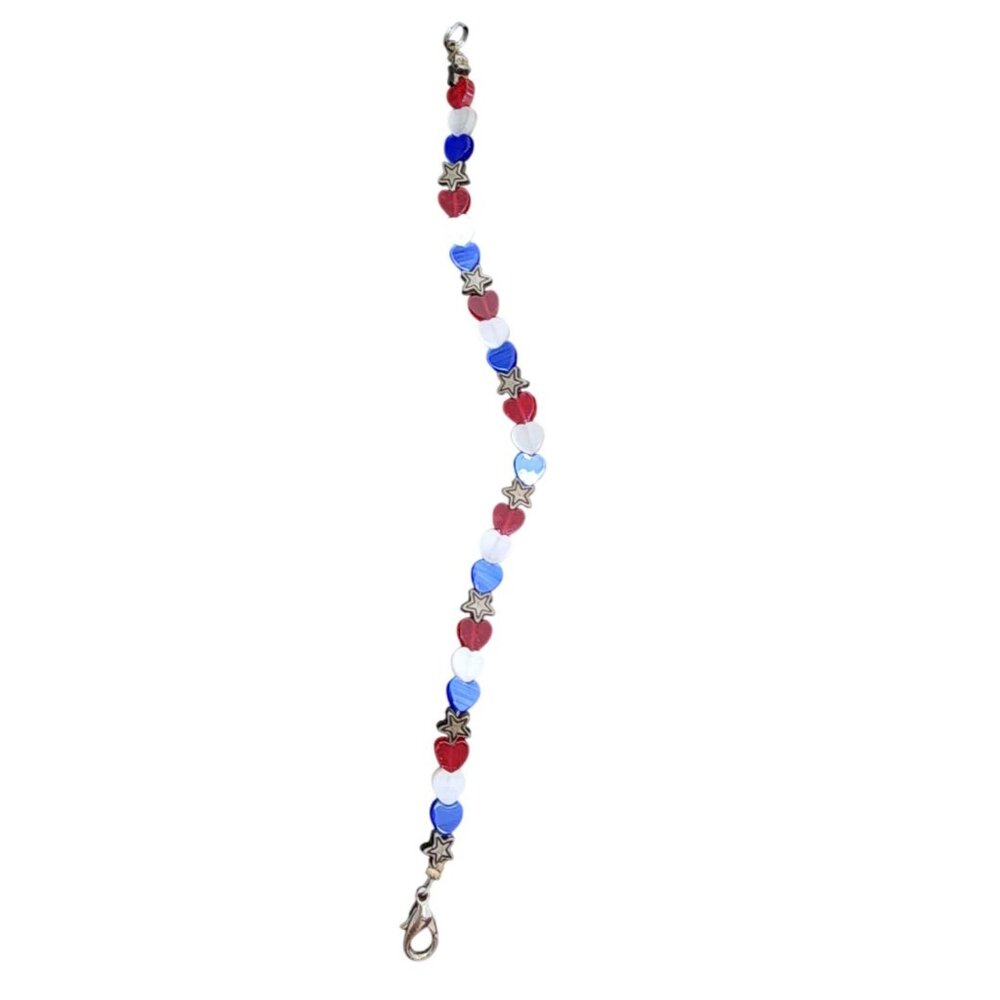 Beautiful Red White Blue Hearts Stars Bracelet Patriotic 4th of July Jewelry
